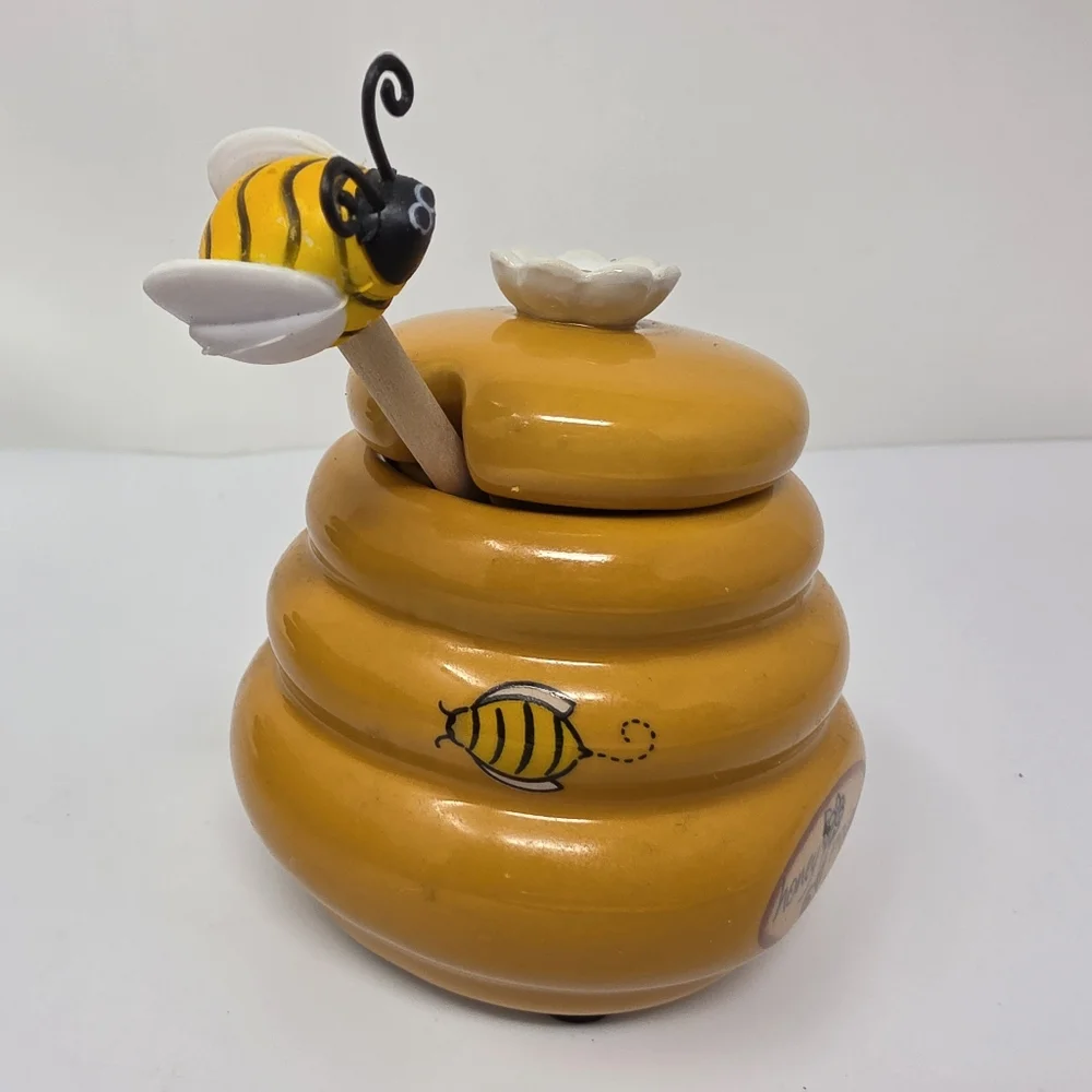 Ceramic Mini Honey Jar 140ml with Lid and Dipper Stick Retro Honey Storage Conta